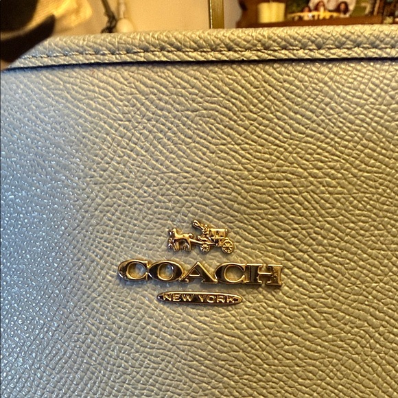 Coach Light Blue Leather Tote Bag with Silk Scarf - Picture 2 of 10